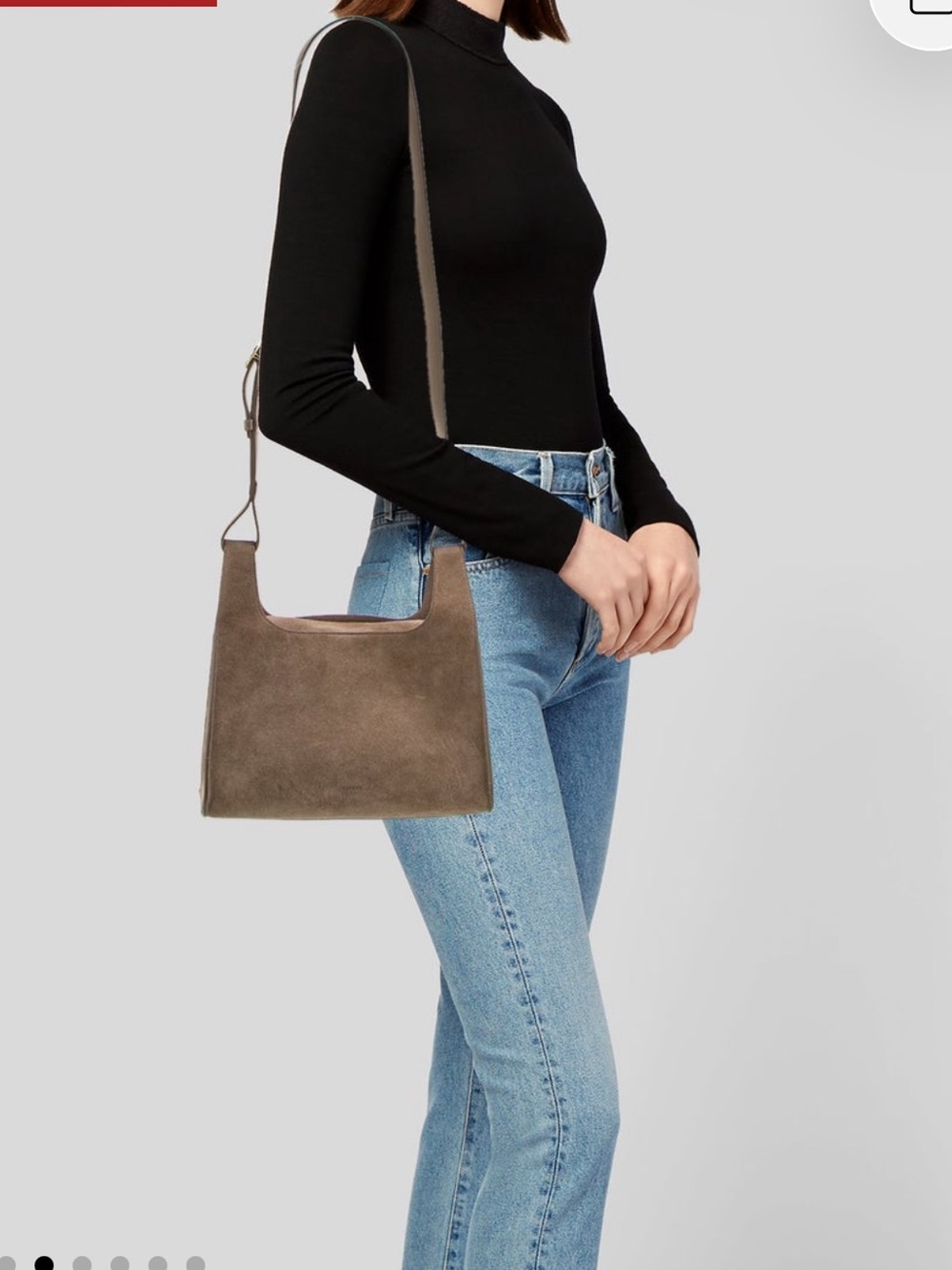 Cuyana Double Loop Bag Suede Neutral Tan Gray Crossbody Shoulder Bag - Picture 6 of 12